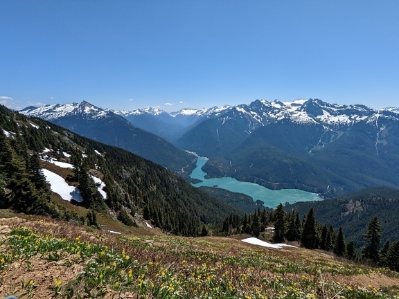Majestic panorama from high land of Sourdough mountain