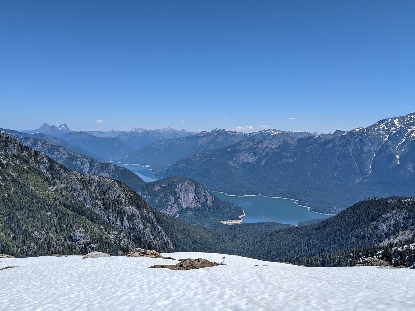 Majestætisk panorama af sø i dal i nationalpark