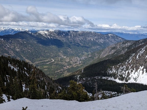 Panoramic view from top of snowy mountains in national park
