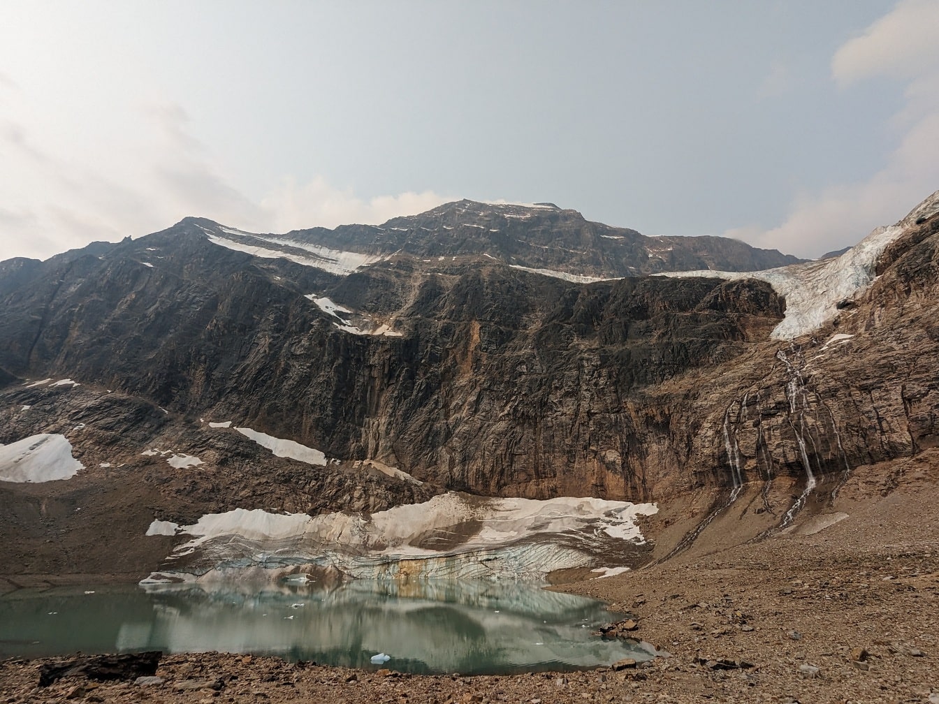 Sông băng tan chảy trên núi hồ Edith Cavell danh lam thắng cảnh công viên quốc gia