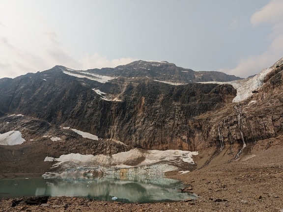 Glacier melting in lake mount Edith Cavell national park scenic