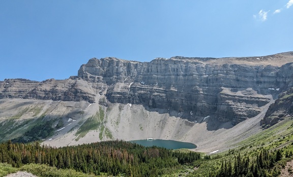 панорамна, изглед, езеро, Канада, национален парк, планински, пейзаж