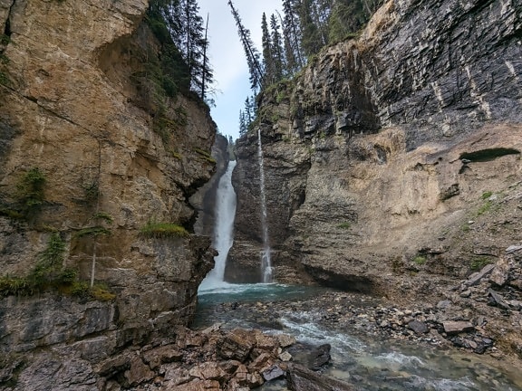 Banff national park waterfalls with narrow canyon