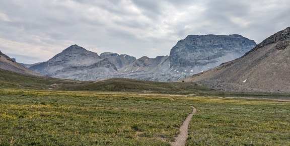 Dolomite pass pathway in valley national park landscape