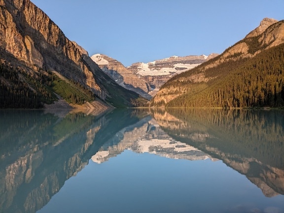 Lake Louise water reflection in national park Canada