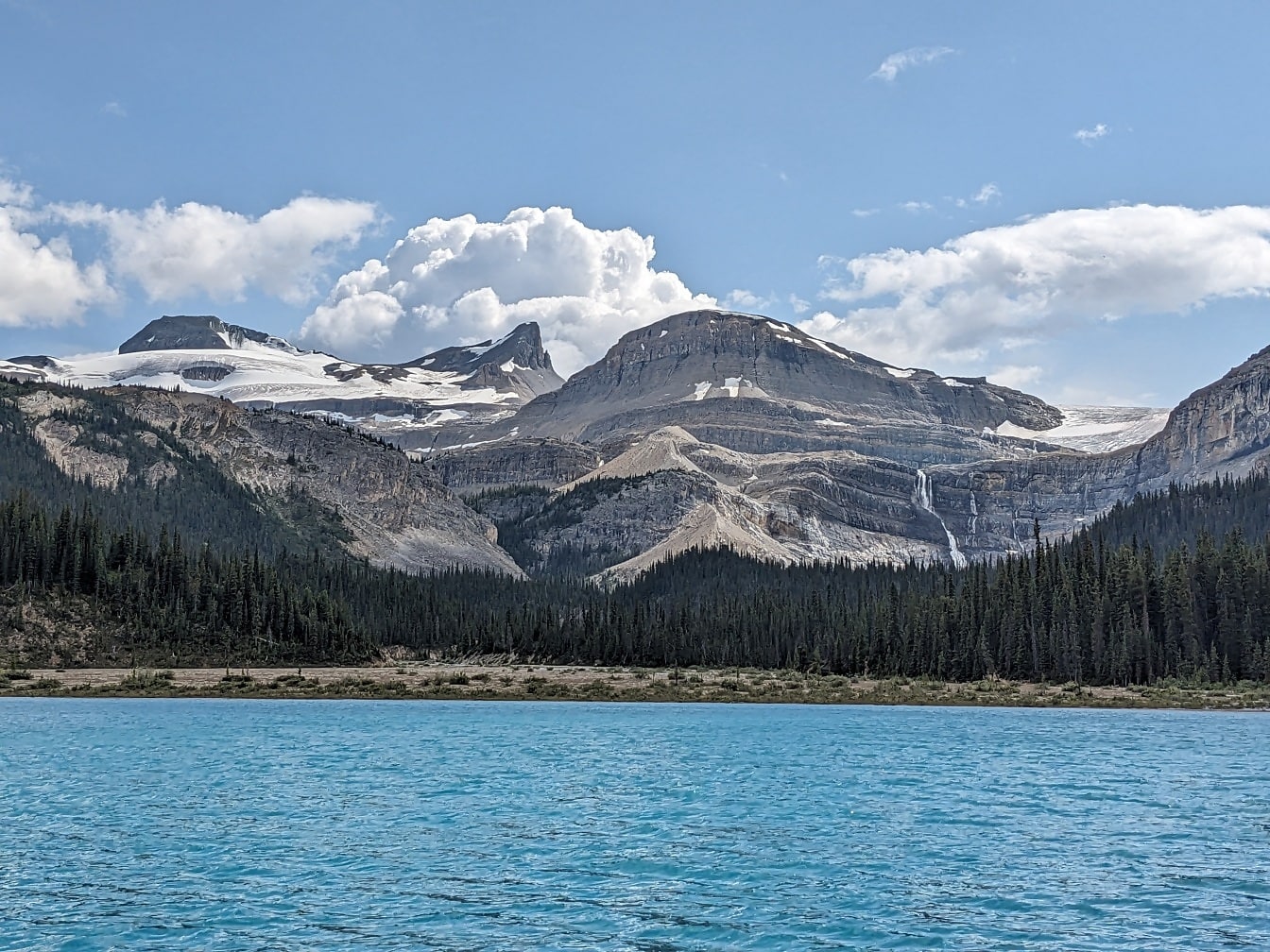 カナダの国立公園のターコイズブルーの湖の水