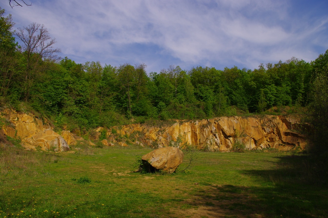 Żółtawo-brązowy kamienny głaz w parku narodowym