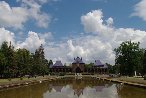 Majestic lake tourist attraction in garden at Debrecen city