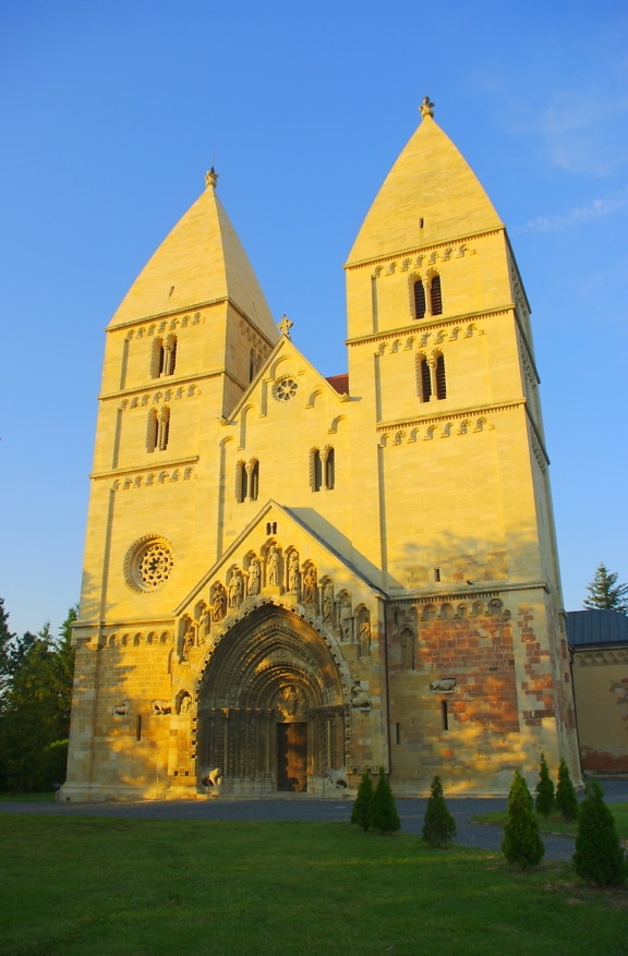 Saint George’s abbey medieval church towers in Jaki Hungary