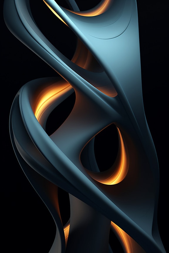 Okomiti apstraktni iskrivljeni oblik: digitalna tamnosiva krivulja