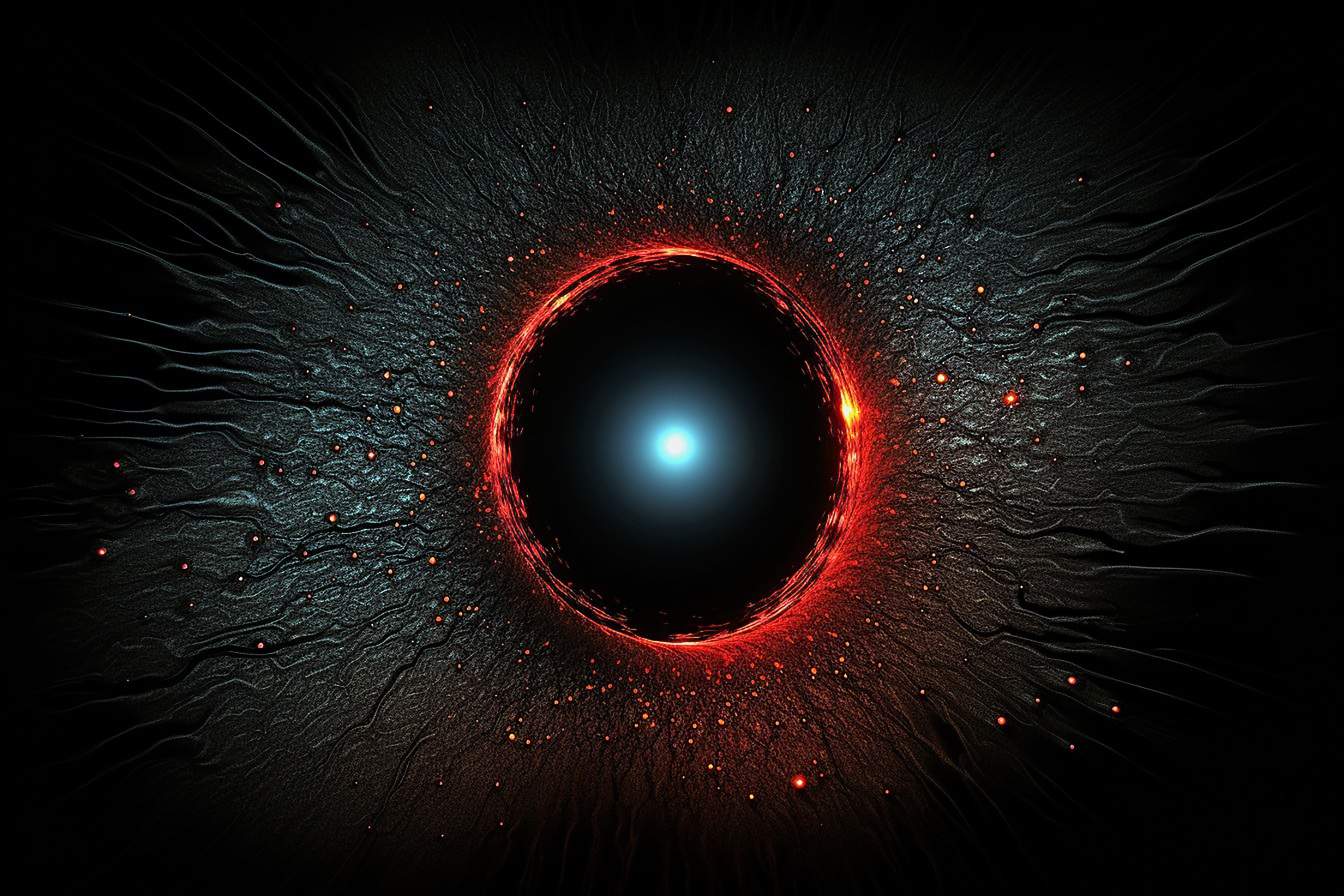 Ledakan big bang lubang hitam dengan cahaya merah tua