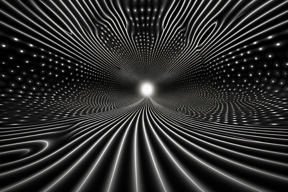Illustrazione grafica astratta di simmetria futuristica del tunnel del buco nero