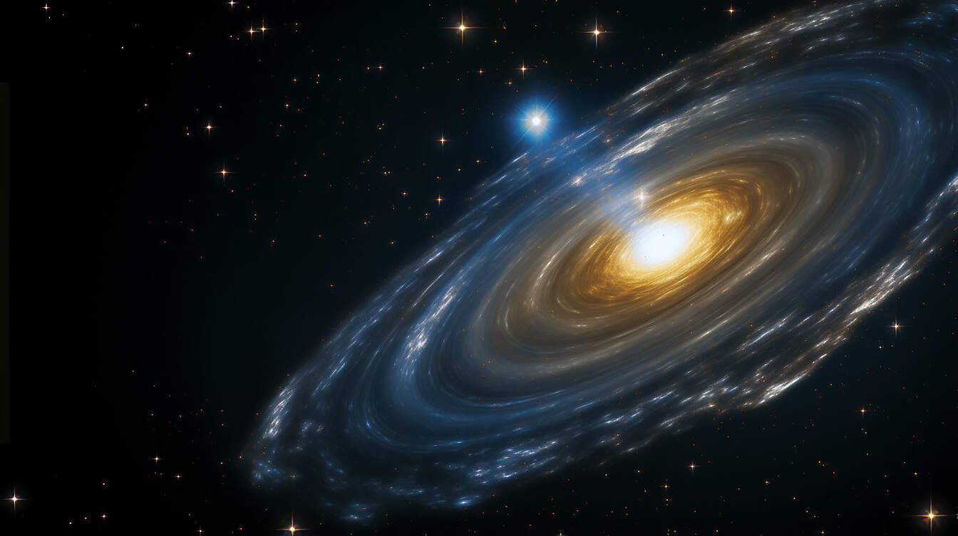Nasávanie čiernej diery jasná hviezda v grafickej ilsutrácii tmavého vesmíru