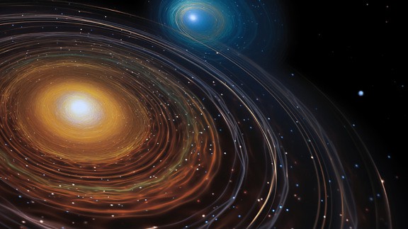 ระบบสุริยะแฟนตาซีที่มีดาวดวงใหญ่อยู่ตรงกลางภาพประกอบกราฟิก