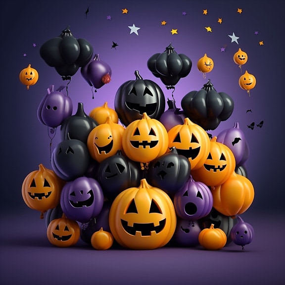 Black pinkish and yellowish pumpkin Halloween graphic illustration