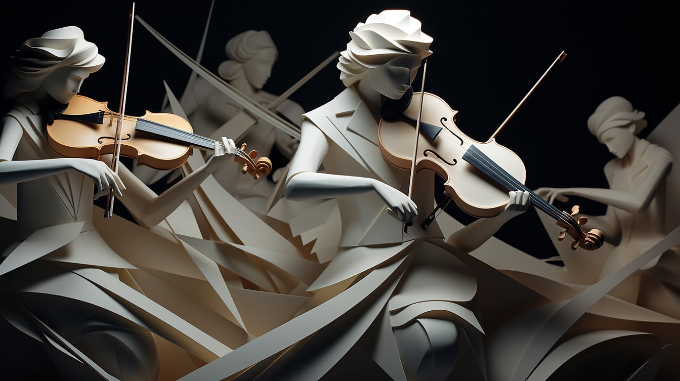 Графическая иллюстрация скульптуры музыканта-скрипача, играющего на скрипичном инструменте