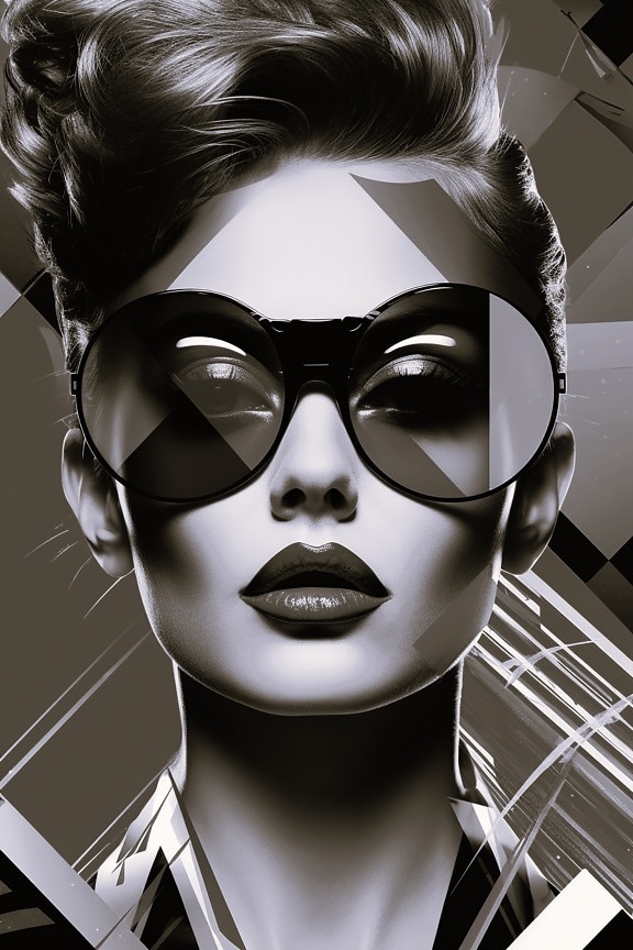fascino, nero di seppia, pop art, donna, verticale, occhiali da vista, poster