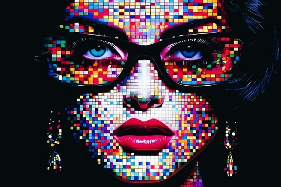 pop-art, digitalno, mozaik, plakat, piksel, mlada žena, portret