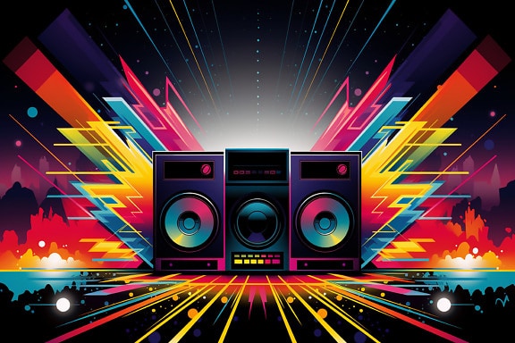 Colorful vibrant boombox in pop art graphic style