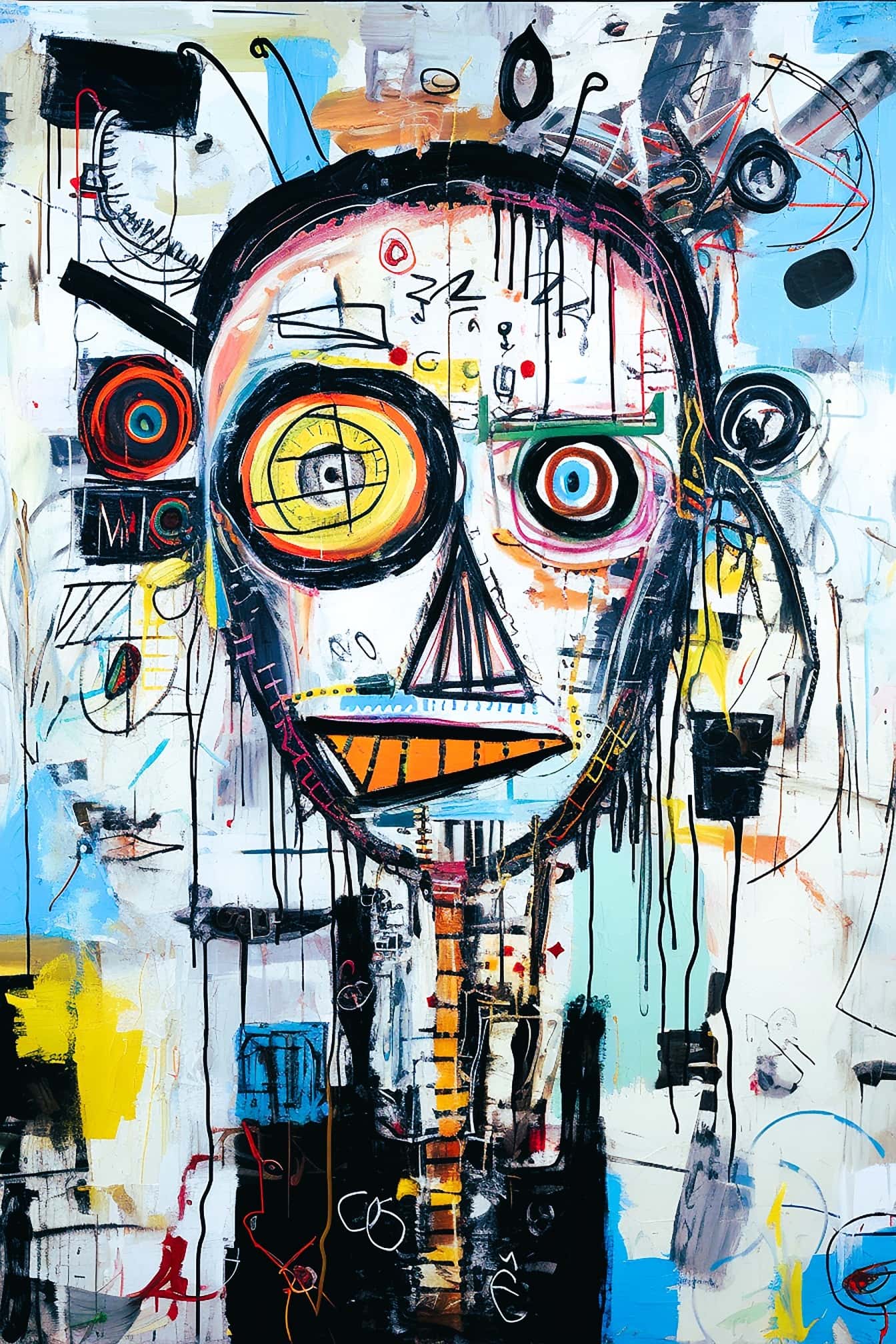 Illustration de portrait abstrait de la tête avec de grands yeux dans le style fine art