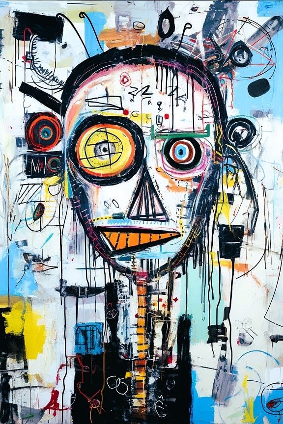Ilustración abstracta del retrato de la cabeza con los ojos grandes en el estilo de las bellas artes