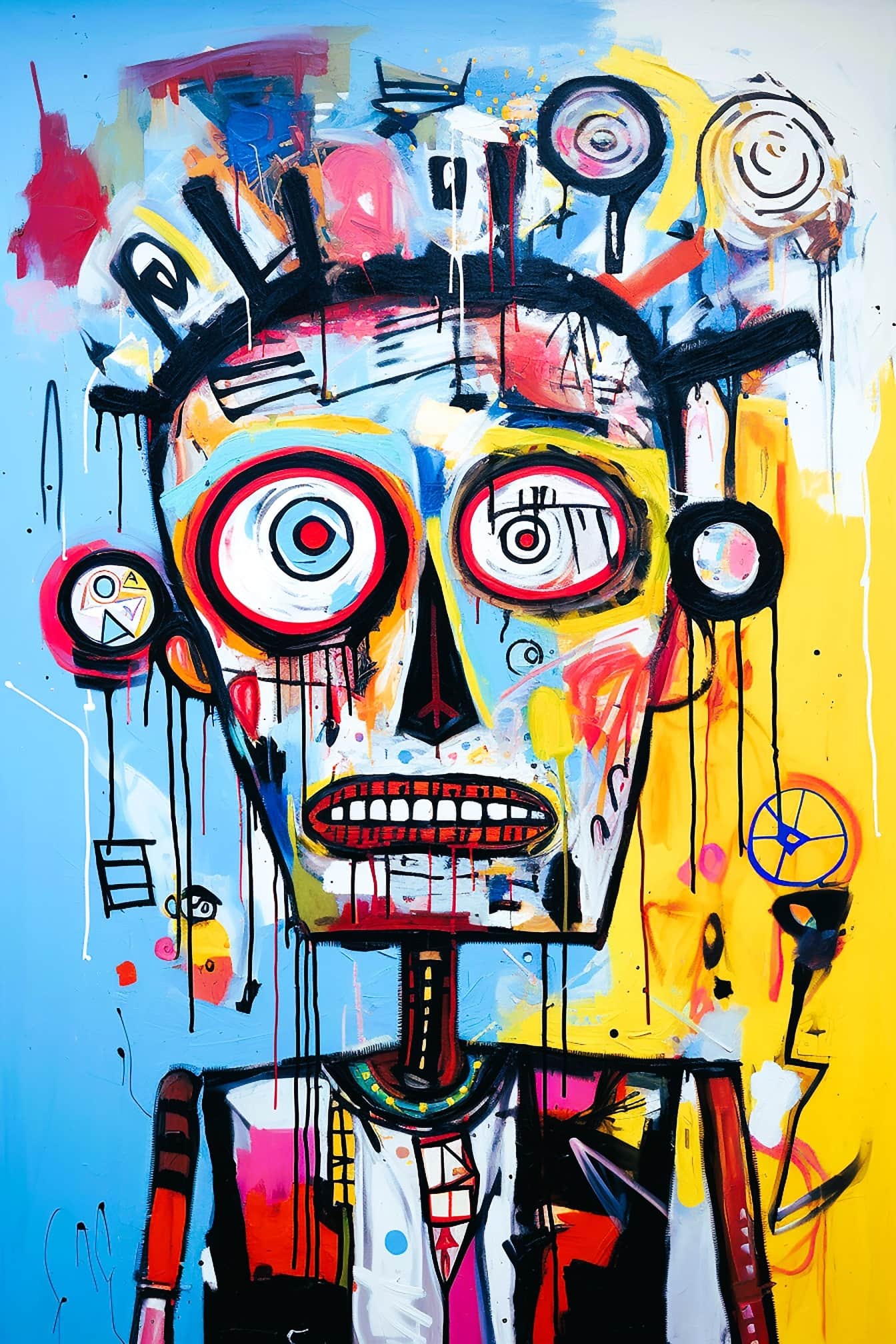 Pictura abstractă a unei persoane cu cap mare în stilul artelor plastice grunge