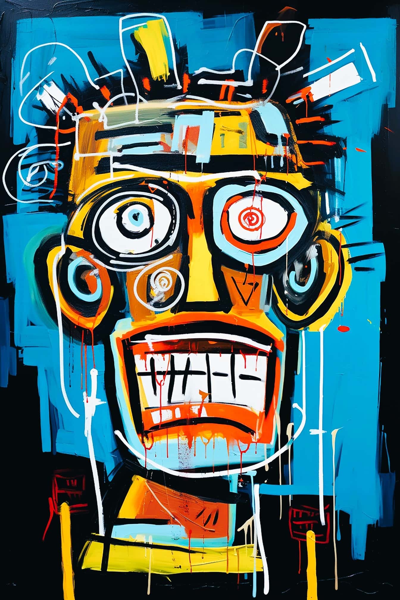 Apstraktna grunge portretna ilustracija narančastožute žute glave i očiju