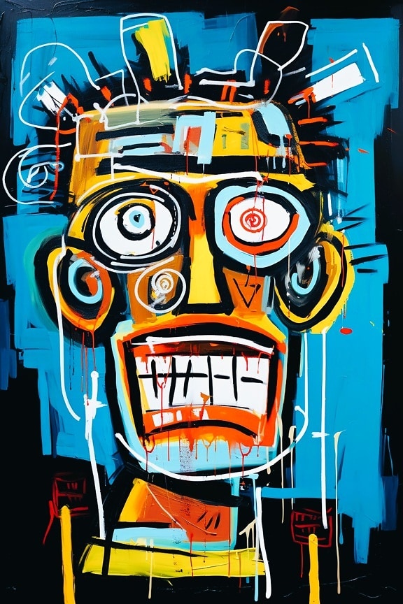 Ilustración abstracta del retrato grunge de la cabeza y los ojos de color amarillo anaranjado