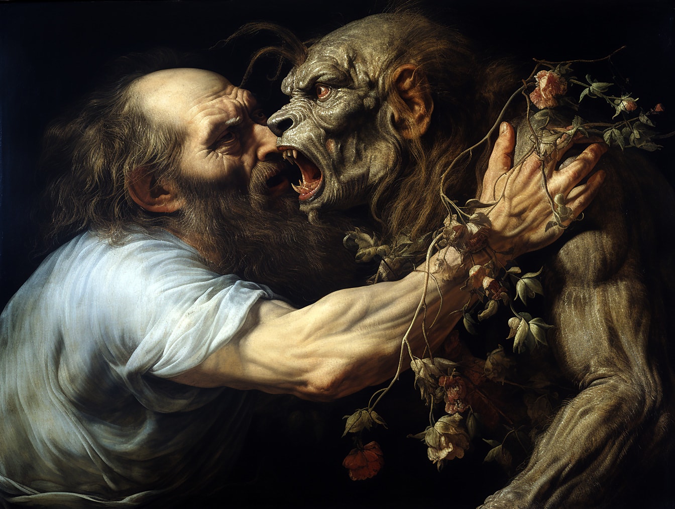 Портрет старого з сердитим звіром у стилі образотворчого мистецтва