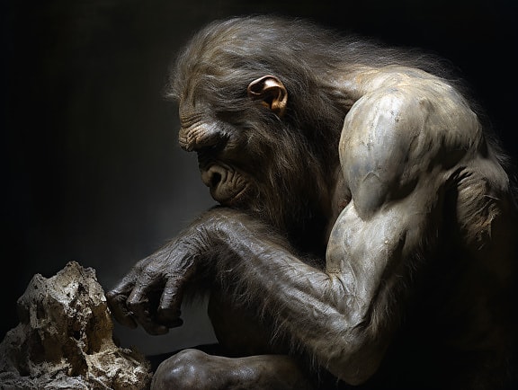 Страничен портрет на мускулест примат с тъмен фон дигитални произведения на изкуството
