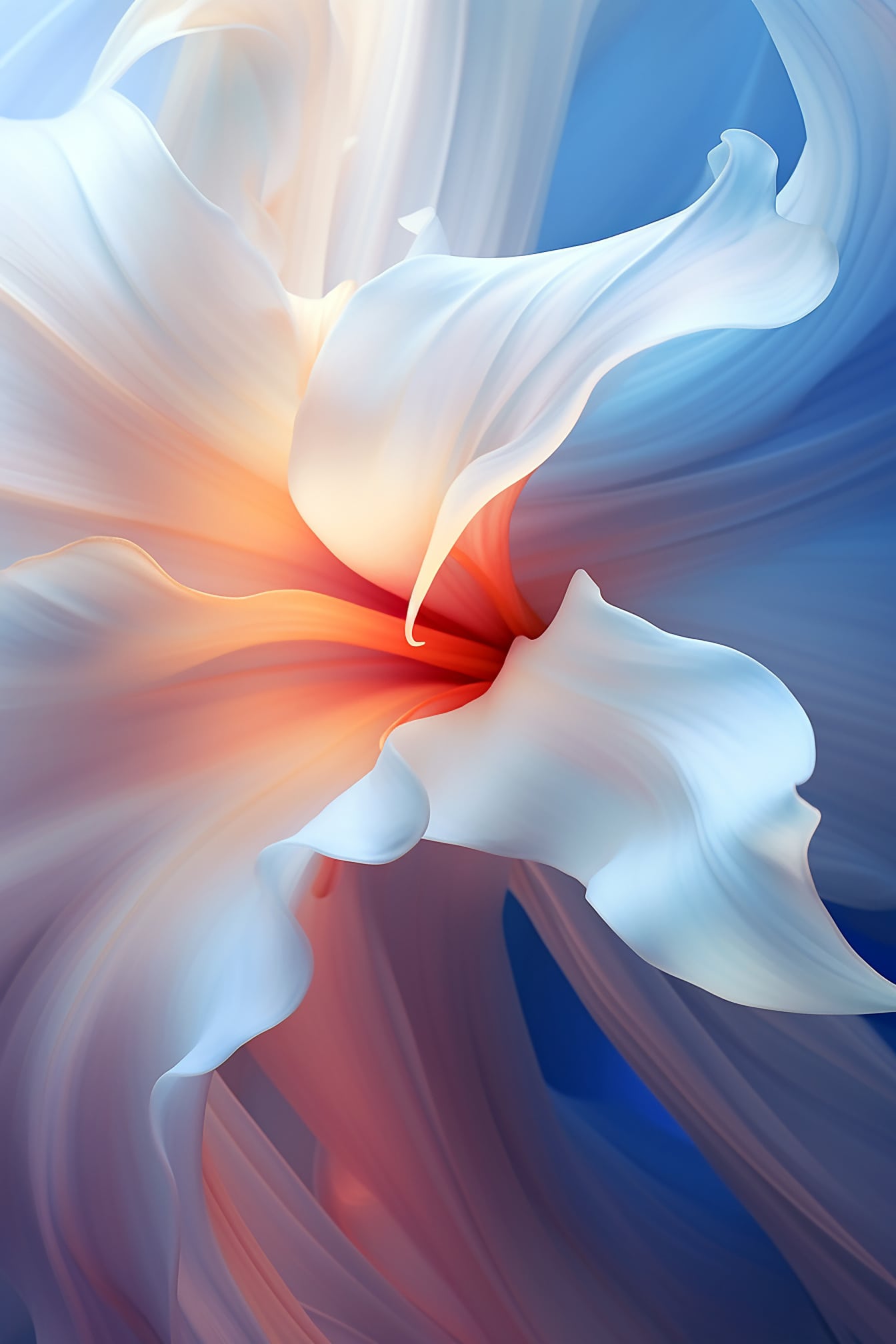 Hvite blomsterblader originale digitale kunstverk med dynamisk og jevn kurve