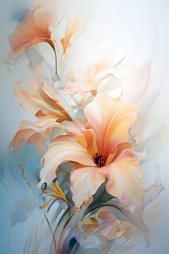 アマリリスの花のオレンジイエローパステル水彩イラスト