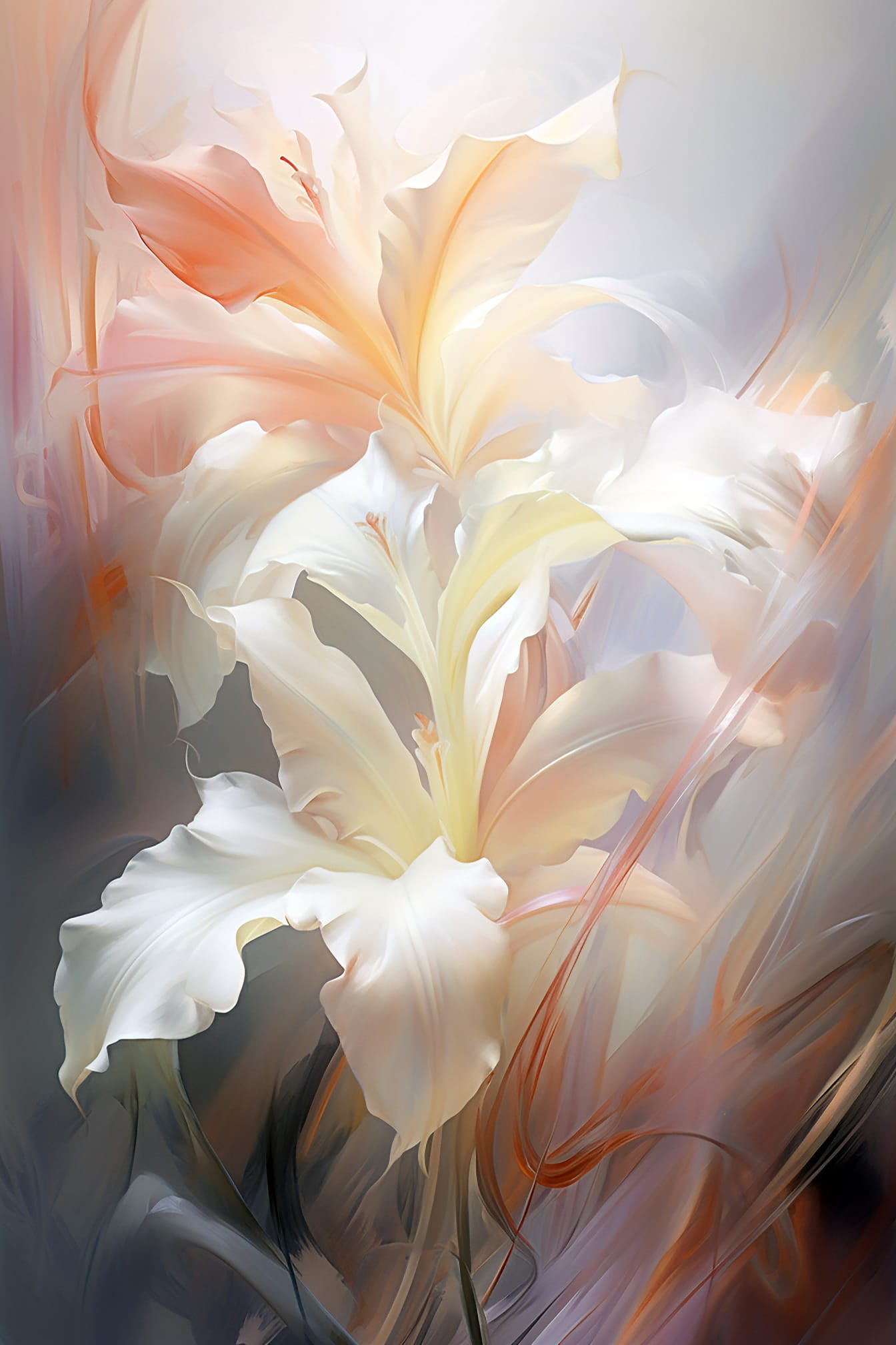 Абстрактная художественная иллюстрация лепестков белых цветов в стиле изобразительного искусства