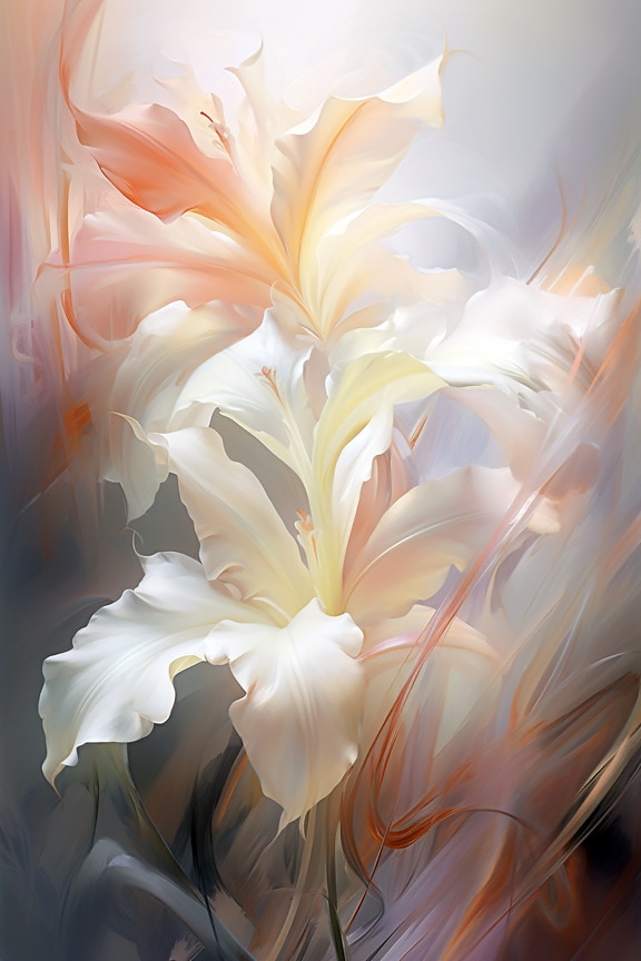 Ilustración artística abstracta de pétalos de flores blancas en estilo de bellas artes