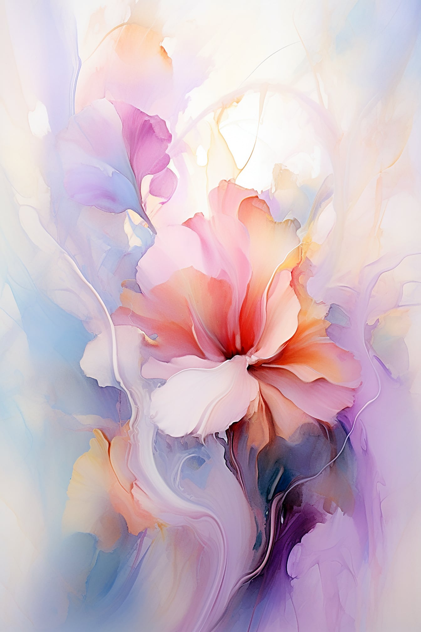 Abstract watercolor graphic of flowers with pastel colors