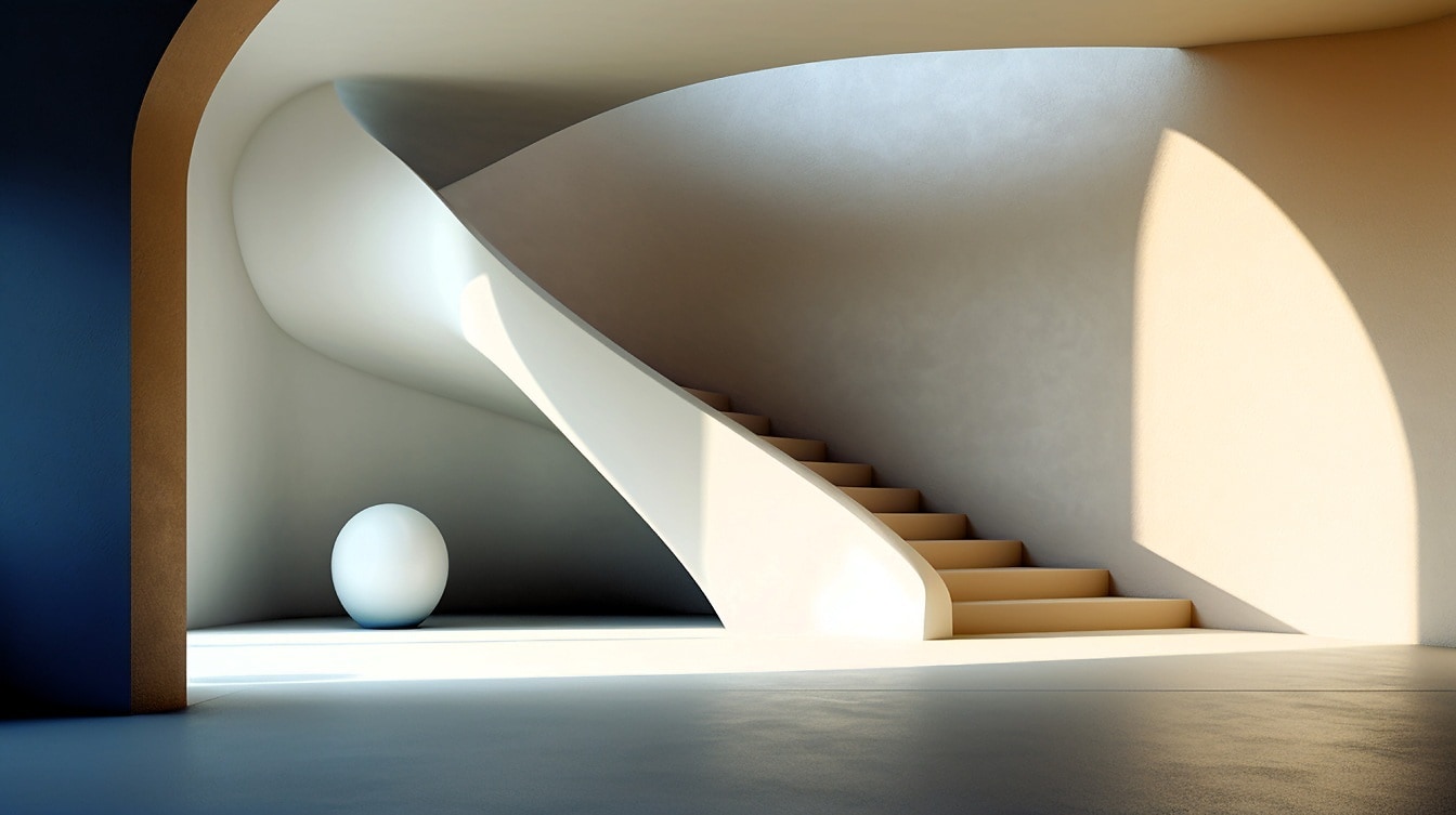 Rendering 3D interior tangga minimalis kontemporer modern