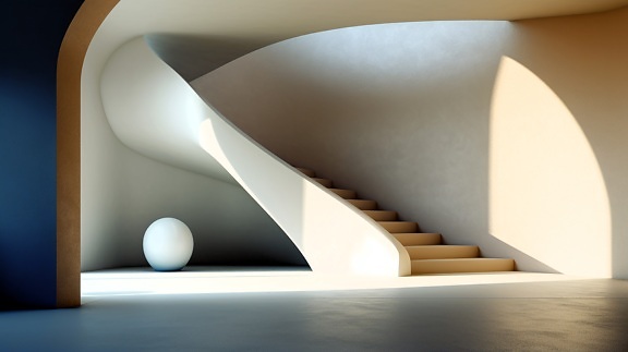 Rendering 3D interno scala minimalista contemporaneo moderno