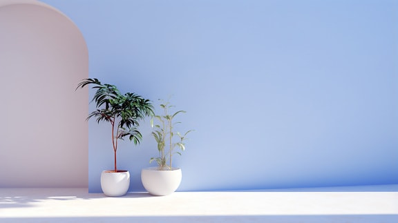 Модерен минимализъм 3d обект оказване на бели вази