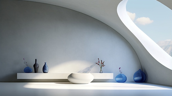 Het futuristische minimalisme binnenlandse ontwerpobject het teruggeven