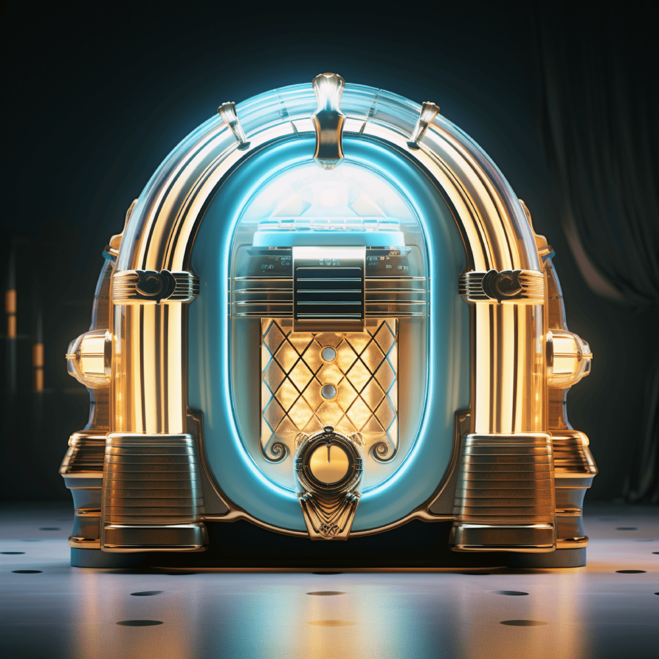 Музыкальный автомат с золотым блеском в иллюстрации дискотеки