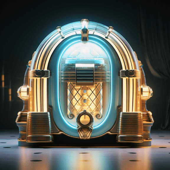 Jukebox de música dourada brilhante na ilustração da discoteca