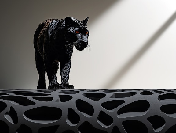 Black spotted panther with dark red eyes digital illustration