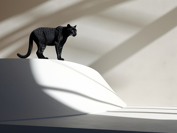 Black panther by white wall in shadow digital illustration