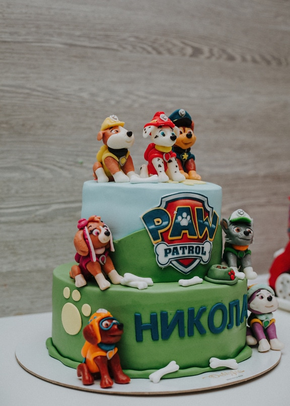 pata, patrulha, bolo de aniversário, desenhos animados, perto, aniversário, colorido