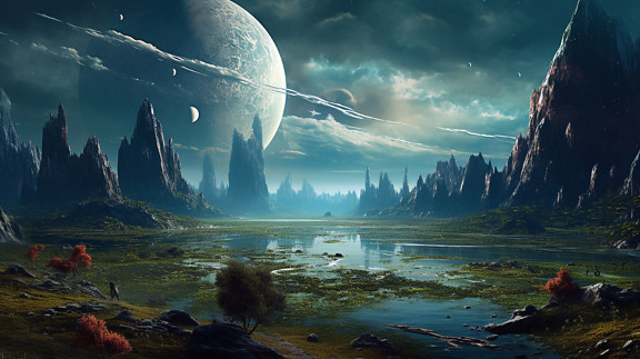 Surreal moonscape fantasy landscape digital atwork