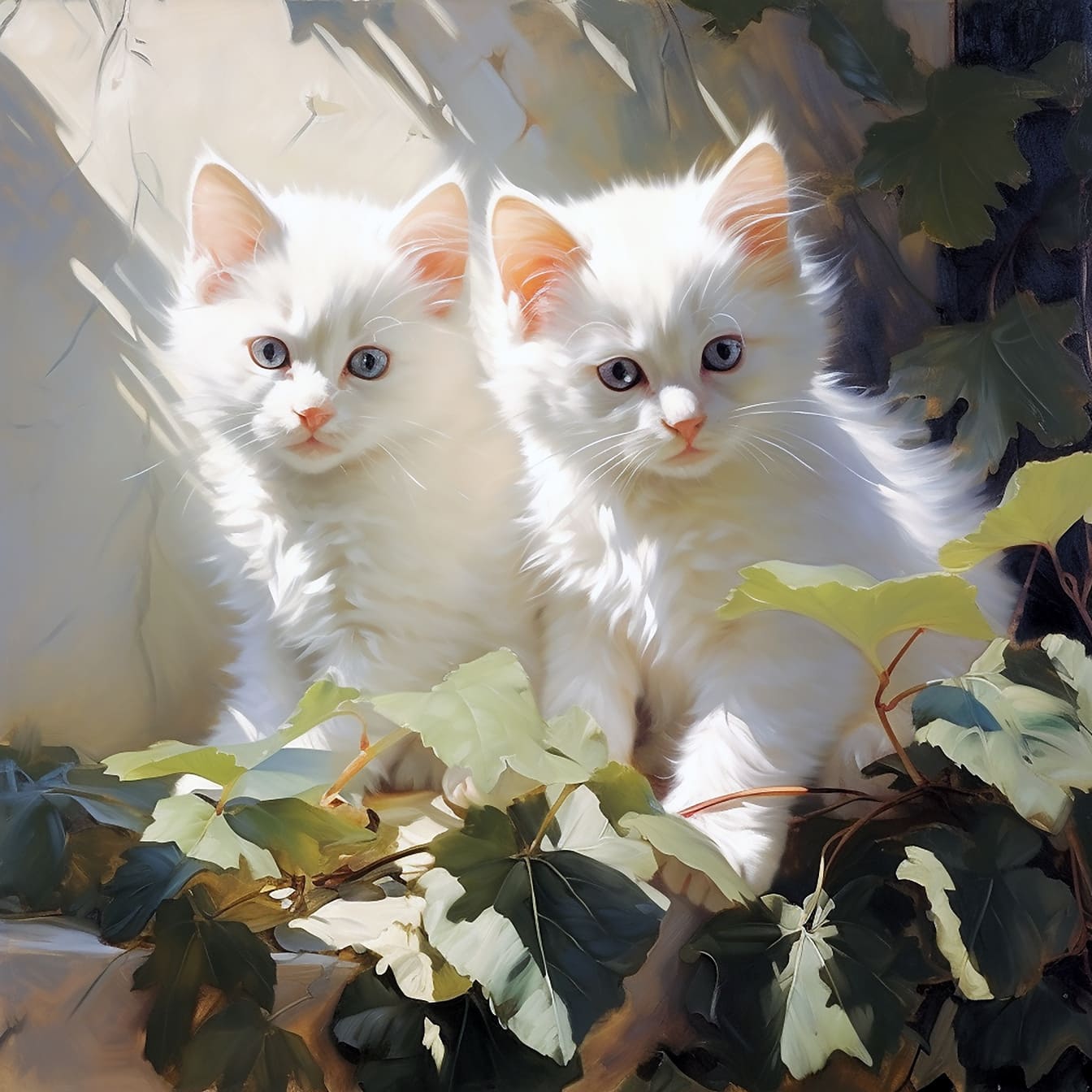 Deux adorables chatons albinos blancs graphique numérique