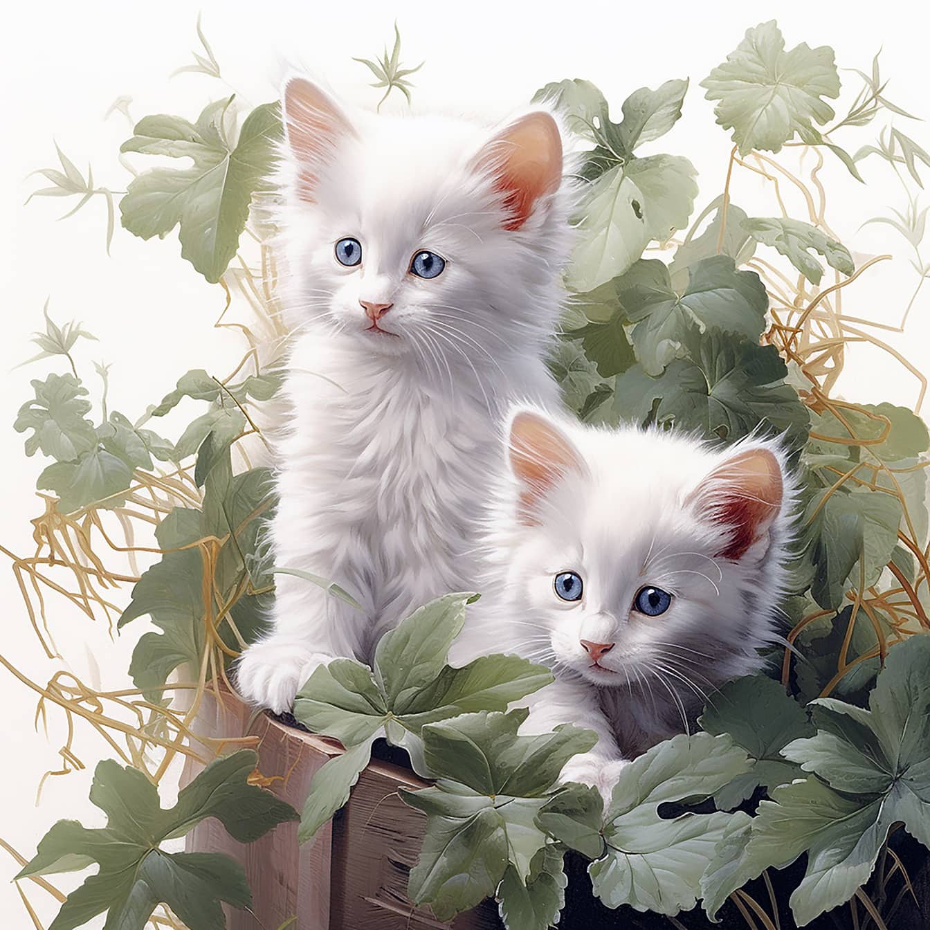 Anak kucing putih yang menggemaskan dengan karya seni digital mata biru