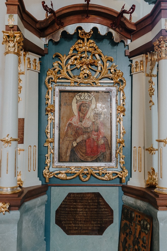 Icon of Holy Mary with Jesus Christ in orthodox christianity