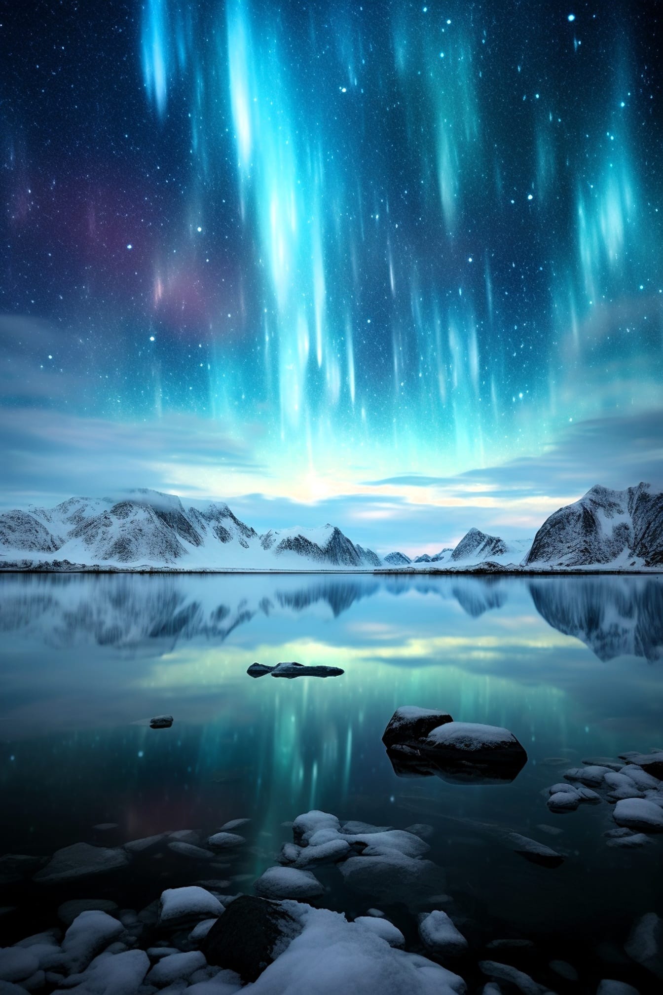 Auroral borealic arktisk himmel glød med majestetisk innsjøen grafikk