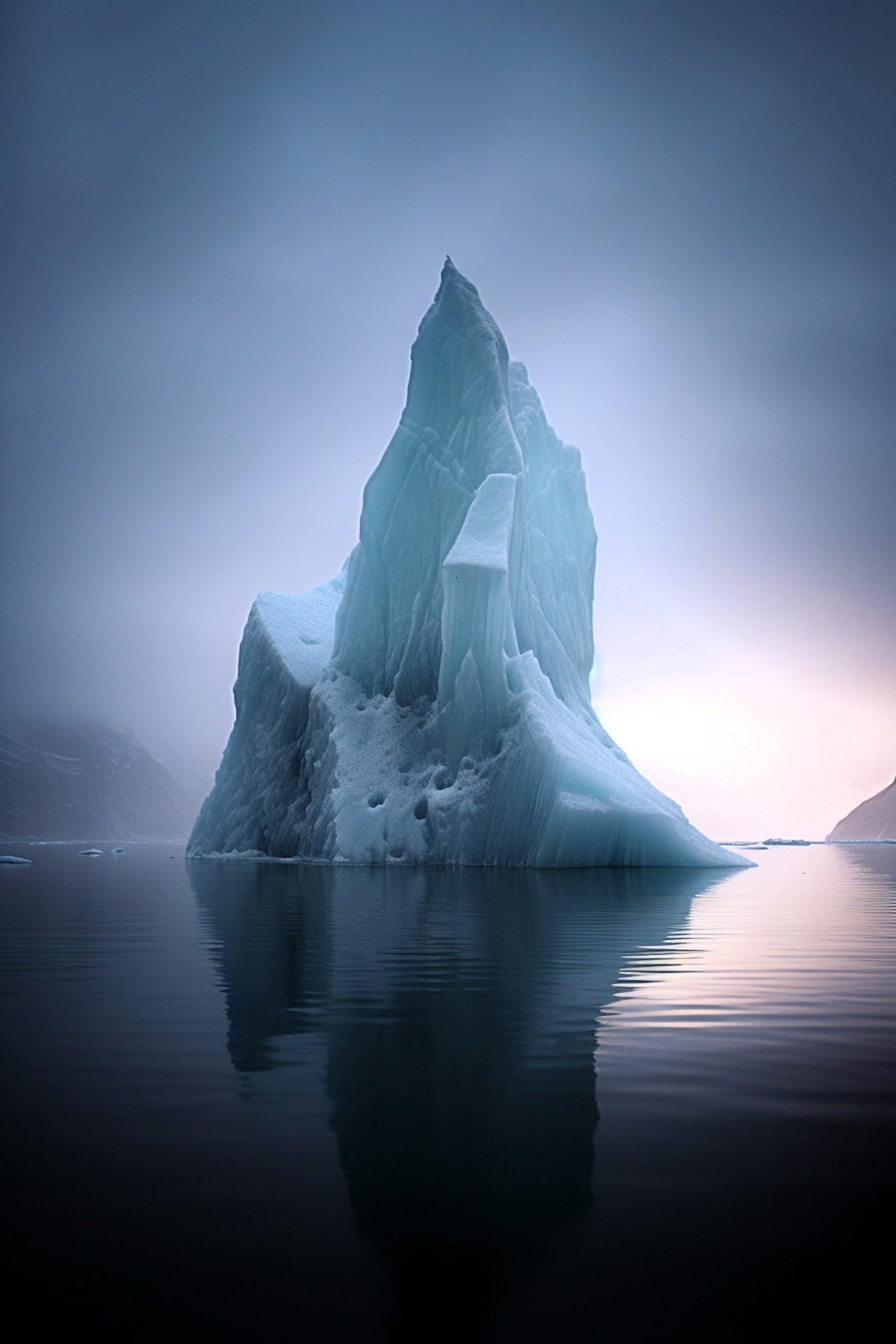 Ľadovec v arktickej studenej vode, hmlisté ilustrácie krajiny